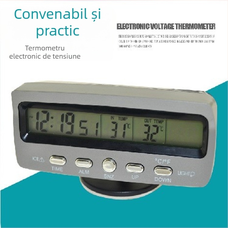 TS-7045V ceas calendar auto, voltmetru, termometre interior și exterior, afișaj LCD, accesorii auto