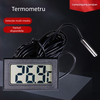Termometru digital cu afișaj LCD și sondă pentru mașină, acvariu, terariu și frigider — interval -50 la +110, măsurare 0-50, baterie buton 1,5V