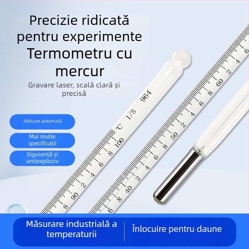 Termometru cu mercur, precizie înaltă 0.1 pentru laborator industrial, tip tijă de sticlă