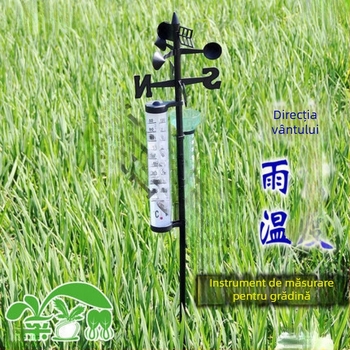 Stație meteorologică de grădină cu termometru exterior, pluviometru și indicator direcției vântului – unghi reglabil.