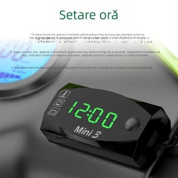 Ceas, termometru și voltmetru pentru motocicletă, trei în unu, afișaj LED digital, 12V