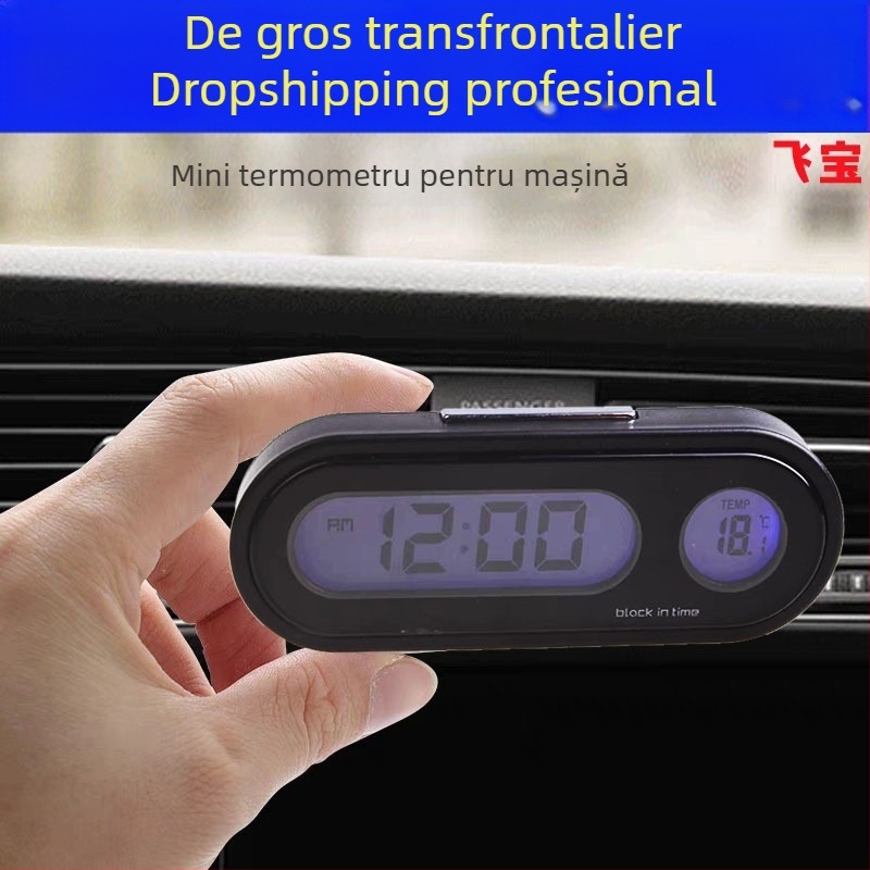Town Head senzor auto digital pentru temperatură și umiditate cu ceas luminos, design axial K02