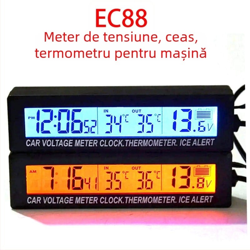 Polarlander EC88 Termometru auto, Ceas și Voltmetru — Suport auto, model 21-143-0044