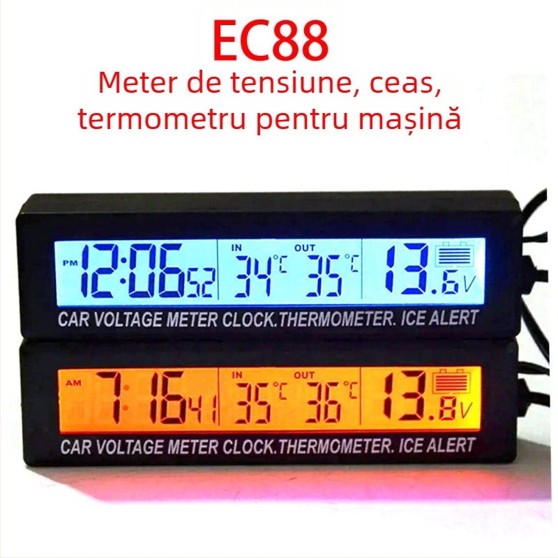 Polarlander EC88 Termometru auto, Ceas și Voltmetru — Suport auto, model 21-143-0044