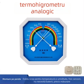 Termometru și higrometru cu indicator metalic, cadran octagonal, pentru montare pe perete