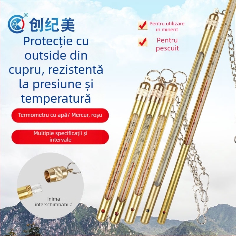 Termometru minier industrial cu înveliș protector metalic, carcase din cupru și oțel inoxidabil, mercur, precizie înaltă