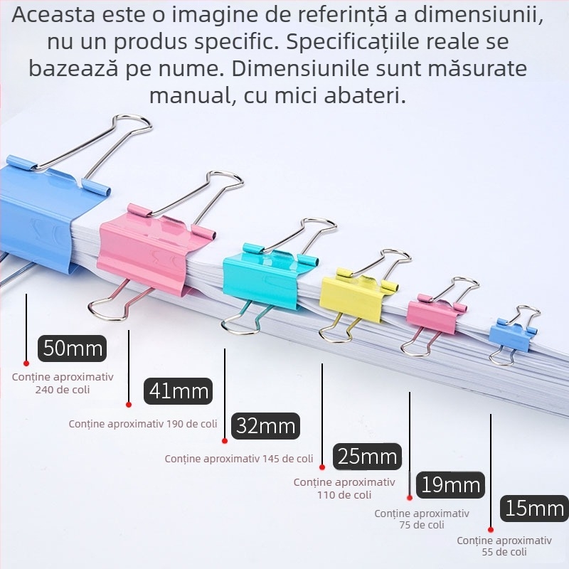 Cleme metalice colorate pentru documente, foi și cărți