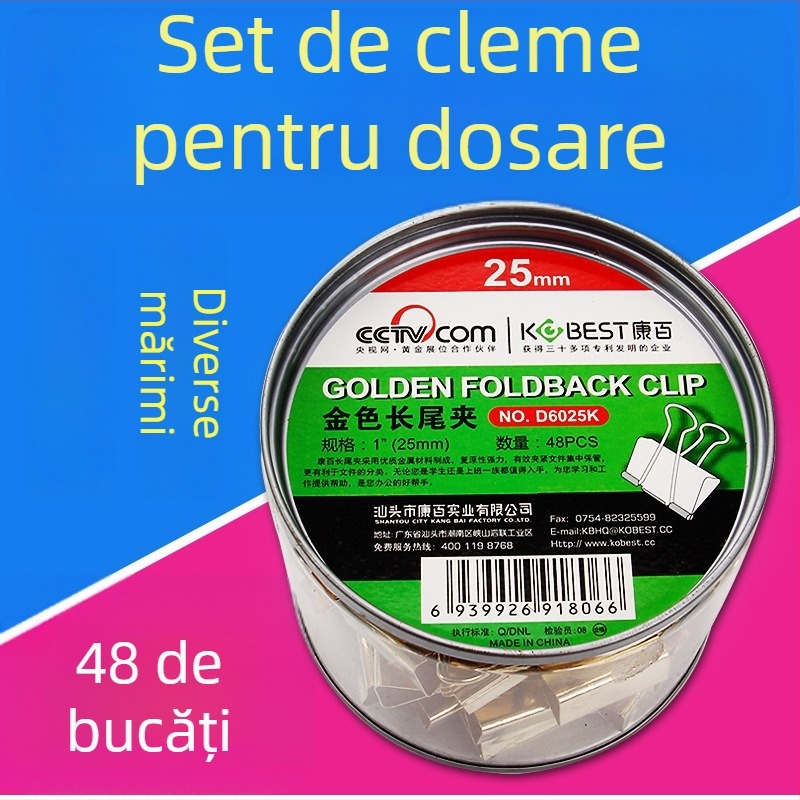 Set Kang Bai Clips Aurii: Clip mare cu coadă lungă și clip mic pentru documente și papetărie de birou