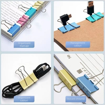 Clips colorat cu coadă lungă pentru bilete și fișiere, 15–51 mm, clip metalic pentru cărți și papetărie de birou