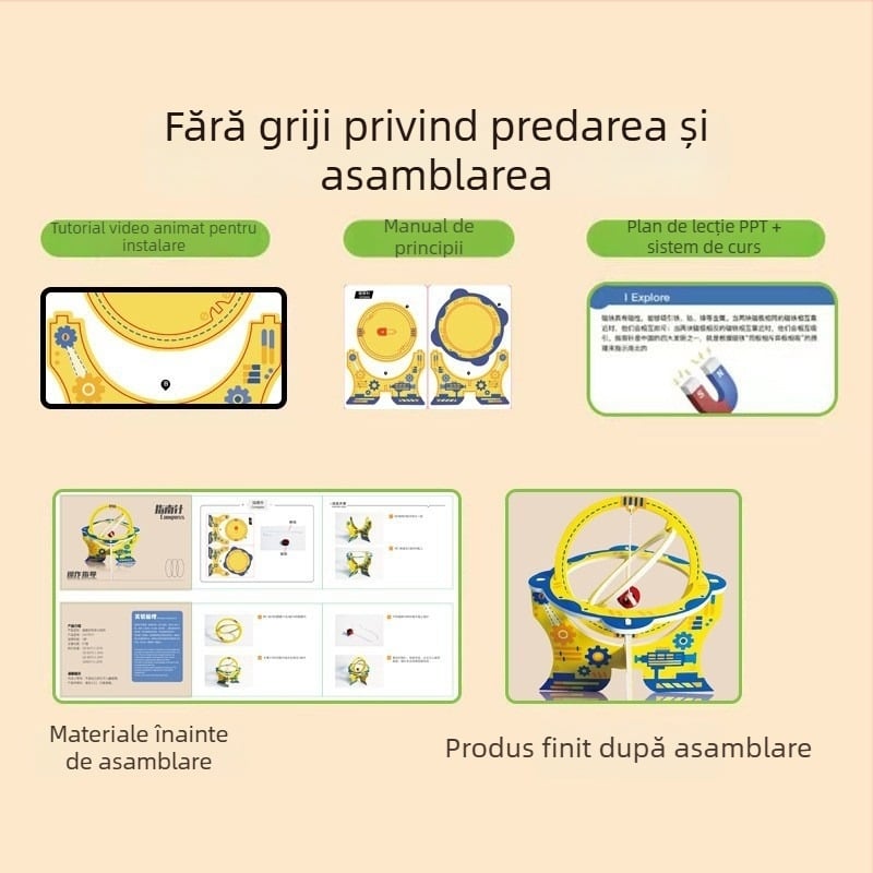 Kit DIY busolă pentru copii 5–12 ani, placă KT, electric, multifuncțional, set științifico-fizic cu ghid video