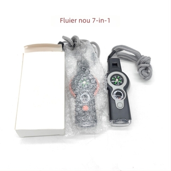 Unealtă de supraviețuire cu lumină LED, busolă, fluier și termometru (7 în 1)