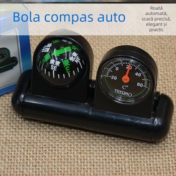 Termometru de interior auto și busolă, 2 în 1, construcție metalică