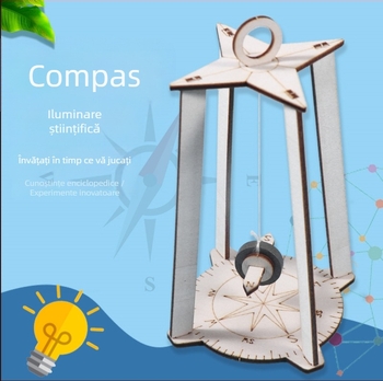 Kit educațional STEM din lemn pentru copii – puzzle de asamblare, busolă DIY și experimente de fizică într-un sac, pentru 7–14 ani