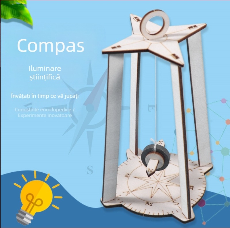 Kit educațional STEM din lemn pentru copii – puzzle de asamblare, busolă DIY și experimente de fizică într-un sac, pentru 7–14 ani