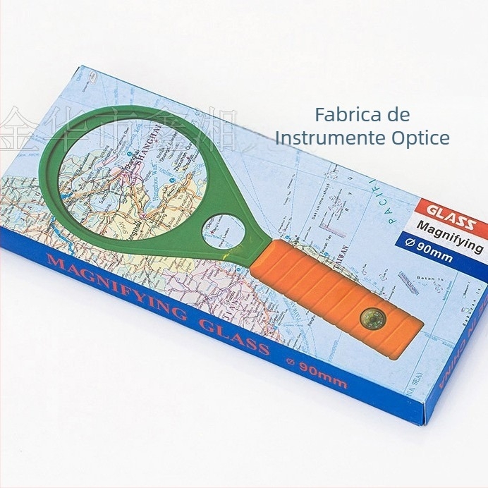 Lupă de mărire cu două lentile, 90 mm, cu busolă, design în stil rachetă de tenis din plastic
