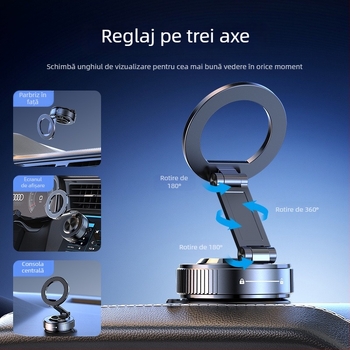 Suport pentru telefon auto cu ventuză, cadru metalic, rotire 360°, compatibil universal