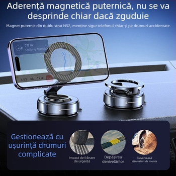 Suport pentru telefon auto cu ventuză, cadru metalic, rotire 360°, compatibil universal
