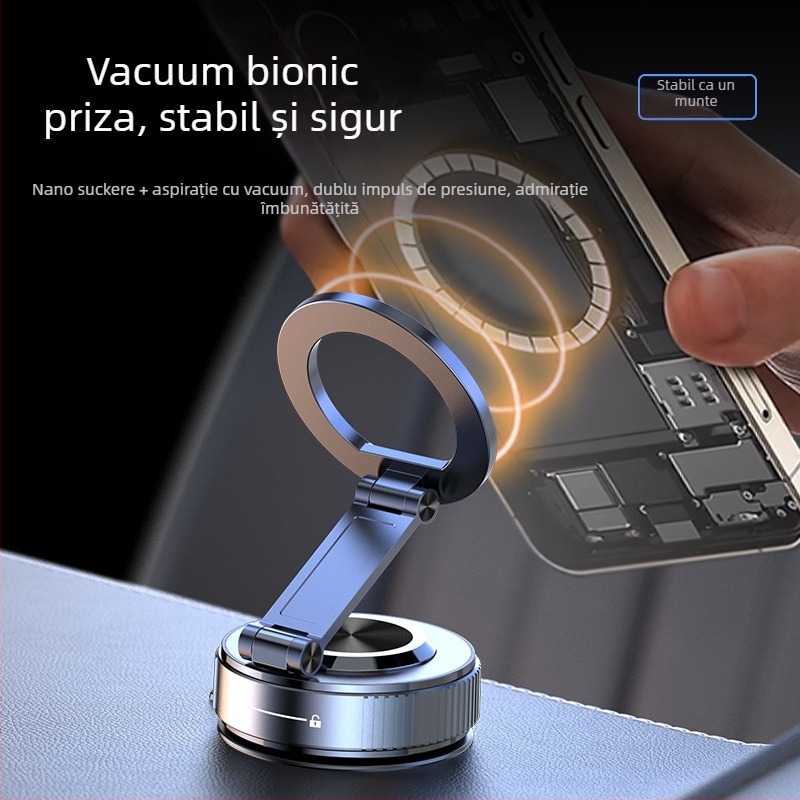 Suport pentru telefon auto cu ventuză, cadru metalic, rotire 360°, compatibil universal