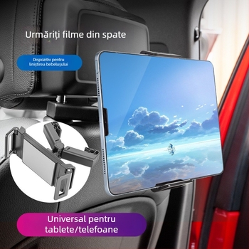 Suport pentru telefon și tabletă pentru tetiera din spate a mașinii, rotire de 360°, braț telescopic, potrivire universală, ABS, montaj snap-on