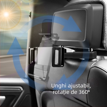 Suport pentru telefon și tabletă pentru tetiera din spate a mașinii, rotire de 360°, braț telescopic, potrivire universală, ABS, montaj snap-on