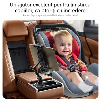 Suport auto pentru telefon și tabletă — suport universal pentru navigație și iPad, montaj Snap-on, compatibil cu locul pentru pahar din consola centrală, în fața scaunului pasager