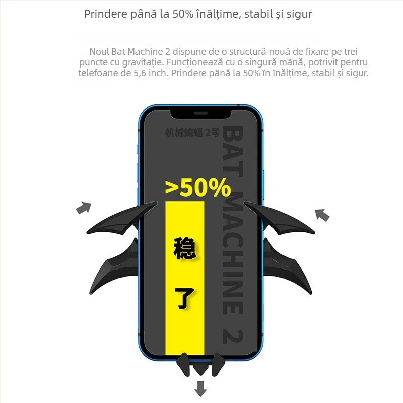 Suport pentru telefon auto cu mecanism de gravitație, design cartoon-bat, montaj pe ventilarea mașinii, Snap-On universal
