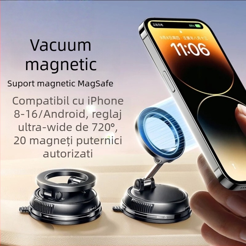 Suport universal magnetic pentru telefon auto, cu ventuză pe parbriz, navigație GPS