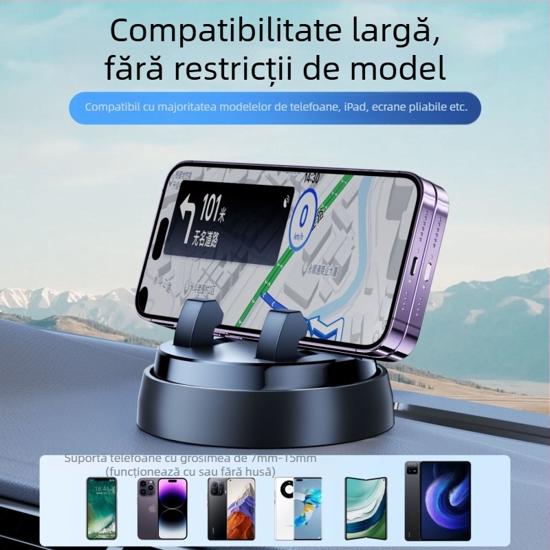 Suport pentru telefon cu rotație de 360° pentru bord, bază din silicon antiaderent cu ventuză, montaj gravitațional, universal pentru mașini