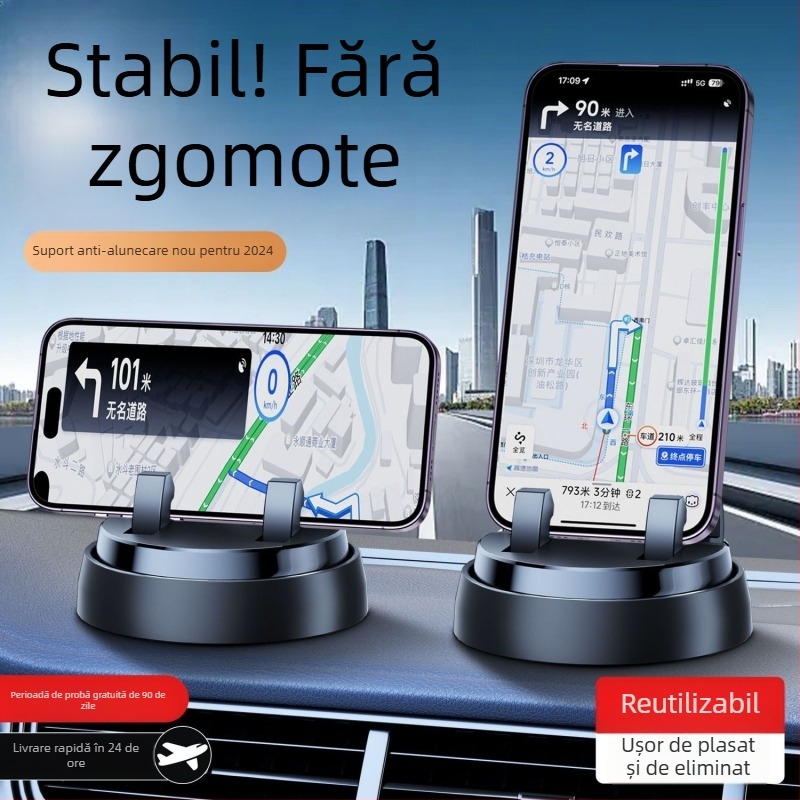 Suport pentru telefon cu rotație de 360° pentru bord, bază din silicon antiaderent cu ventuză, montaj gravitațional, universal pentru mașini