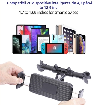 Suport pentru headrest-ul din spate al mașinii pentru telefon și tabletă, telescopic, prindere cu clic, marcă personalizabilă