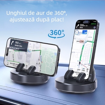 Suport pentru telefon pentru bordul mașinii cu iluminare nocturnă, rotire 360°, compatibil cu navigația, fixare universală, montaj cu adeziv