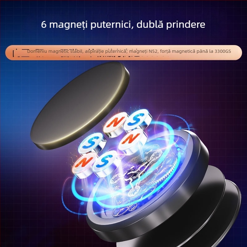 Suport pentru telefon în mașină pentru navigație — gravitație zero, aliaj de aluminiu, montaj cu adeziv, suport magnetic pentru volan