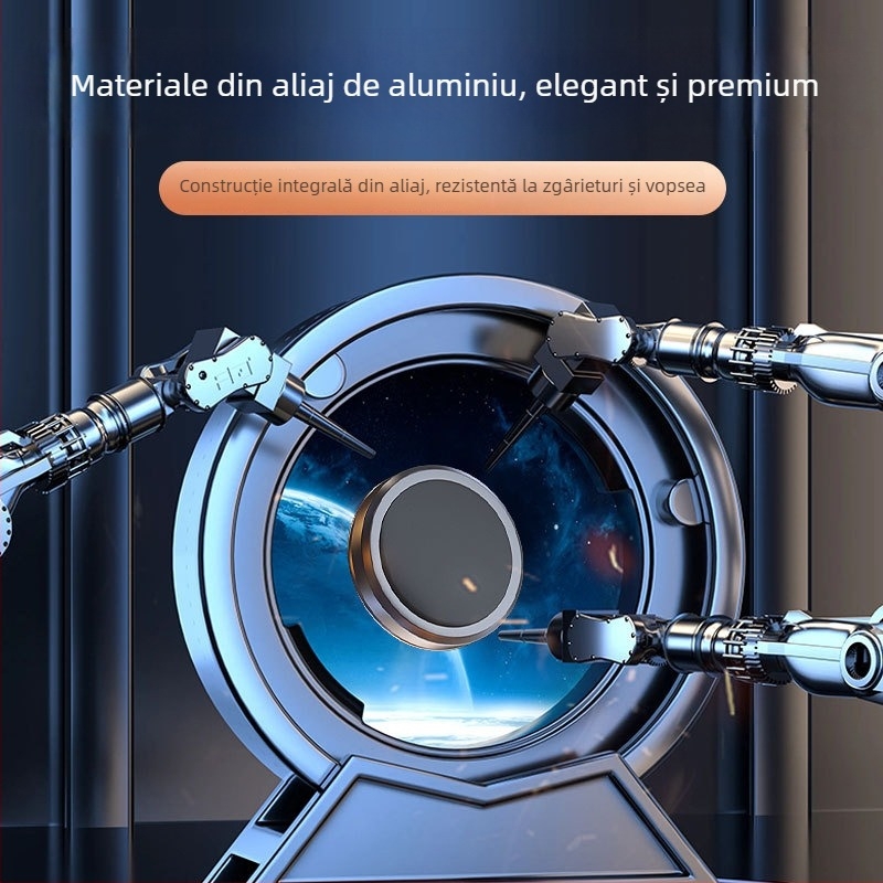 Suport pentru telefon în mașină pentru navigație — gravitație zero, aliaj de aluminiu, montaj cu adeziv, suport magnetic pentru volan