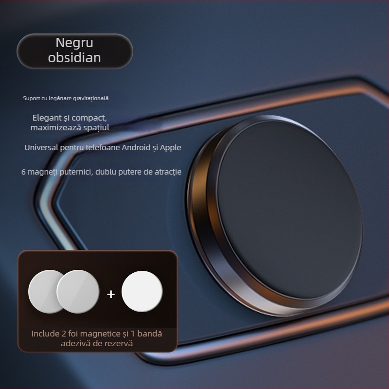 Suport pentru telefon în mașină pentru navigație — gravitație zero, aliaj de aluminiu, montaj cu adeziv, suport magnetic pentru volan
