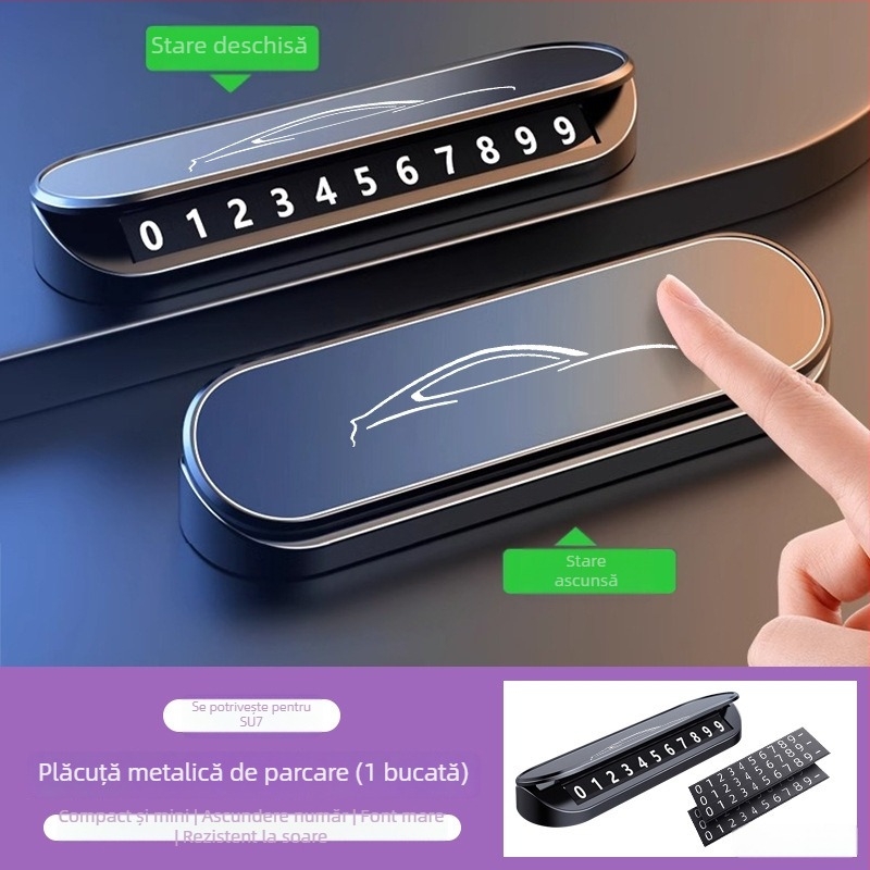 Placă număr parcare Xiaomi SU7 – metal, model Su7, placă de parcare temporară, accesoriu ascuns