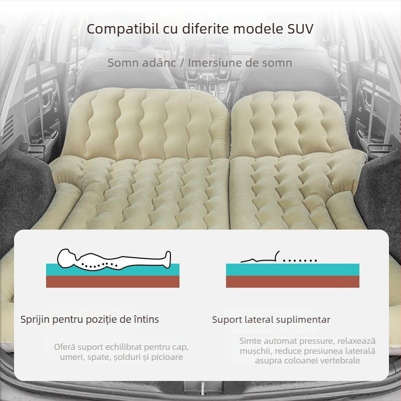 BY-808 Pată de călătorie gonflabilă pentru mașină – 2 în 1, PVC cu flocking, umflare manuală, sarcină maximă 500 kg