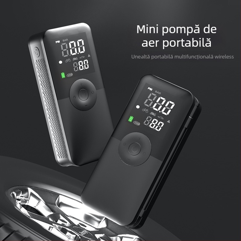 Pompă de aer pentru mașină cu un cilindru, alimentare fără fir, 5V, debit de aer 25 L/min, autonomie peste 20 de minute