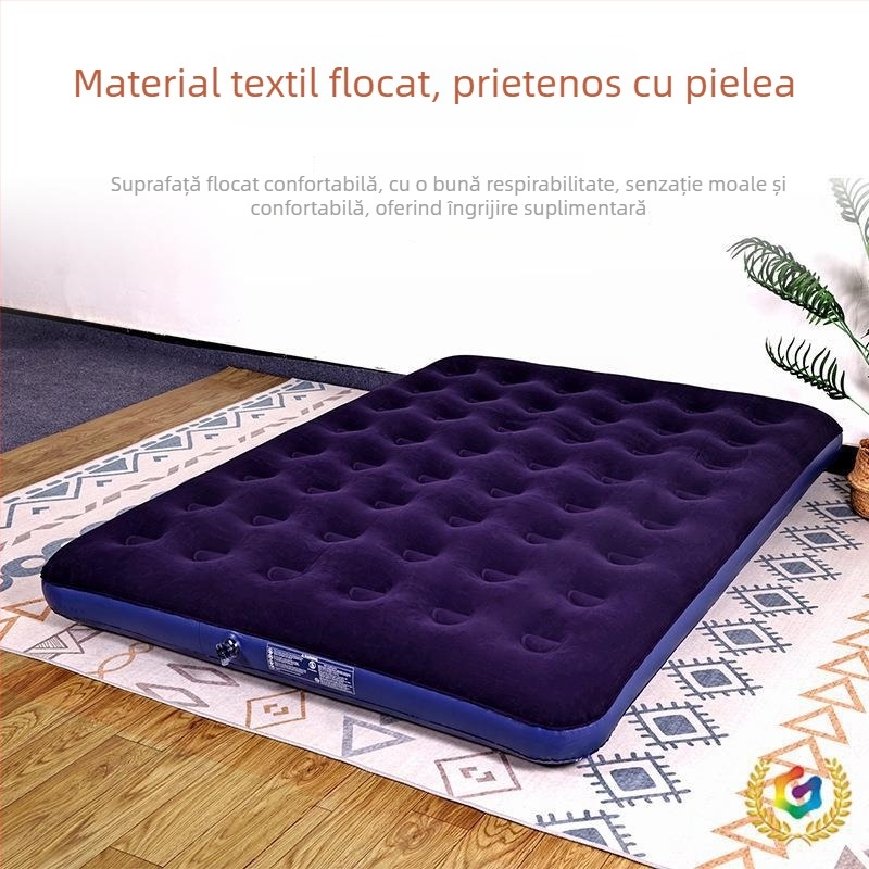 Saltea gonflabilă din PVC cu suprafață catifelată, pliabilă pentru uz casnic și camping în aer liber