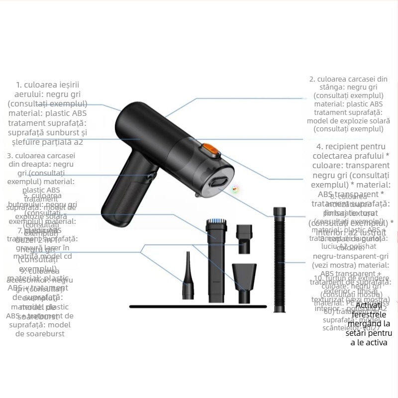 Aspirator auto portabil, fără fir, compact, cu aspirație puternică