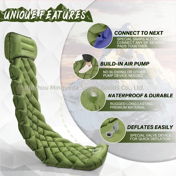 Saltea gonflabilă de exterior pentru camping, țesătură TPU compozit, capacitate 1-2 persoane, greutate netă 1,18 kg, umflare cu pompă de pedală, model mkd-1099