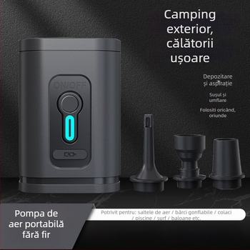 Pompa de aer USB pentru saltele gonflabile și perne de camping – utilizare în exterior, mai mult de două cilindri, 220W, lumină de avertizare, afișaj tip indicator
