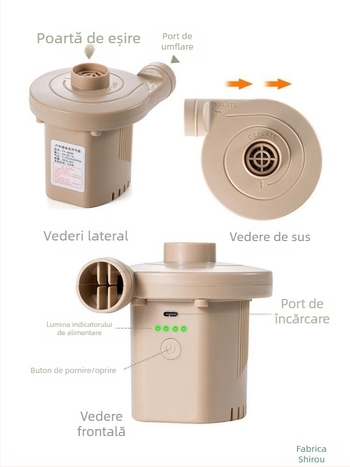 Pompa de aer USB pentru saltele gonflabile și perne de camping – utilizare în exterior, mai mult de două cilindri, 220W, lumină de avertizare, afișaj tip indicator