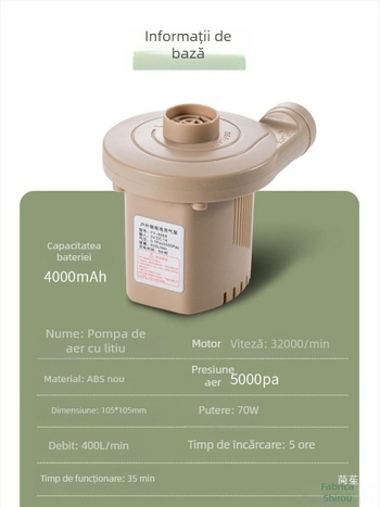 Pompa de aer USB pentru saltele gonflabile și perne de camping – utilizare în exterior, mai mult de două cilindri, 220W, lumină de avertizare, afișaj tip indicator