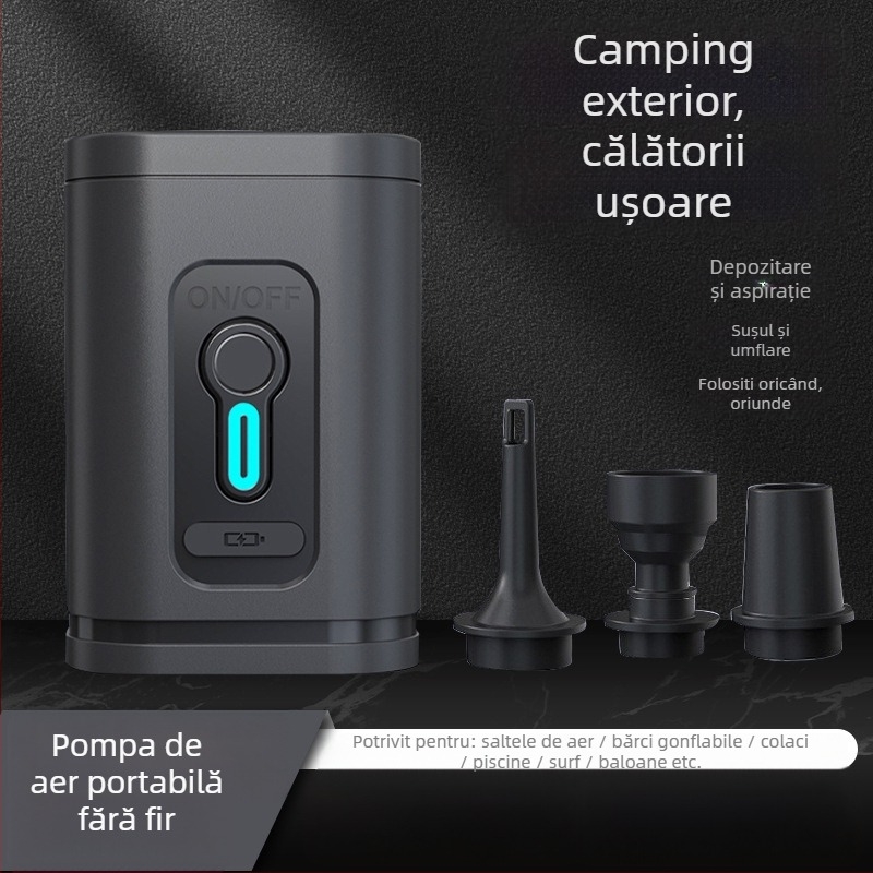 Pompa de aer USB pentru saltele gonflabile și perne de camping – utilizare în exterior, mai mult de două cilindri, 220W, lumină de avertizare, afișaj tip indicator