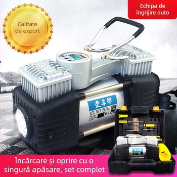 Pompa de aer pentru mașină, cu doi cilindri și afișaj digital inteligent, portabilă pentru anvelope