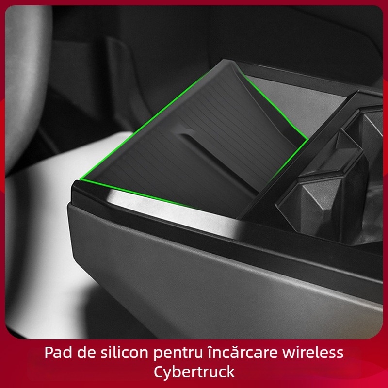 Pad de cotieră cu încărcare wireless – silicon, accesoriu interior pentru Tesla Cybertruck, compatibil Cybertruck, personalizabil, Brand: That is white