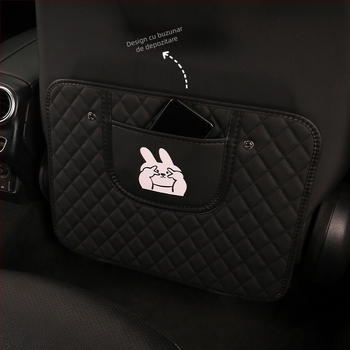 Pernă pentru spătarul scaunului auto, anti-kick, cu design desen animat iepuraș și câine, universal pentru toate anotimpurile, material PU, umplutură burete