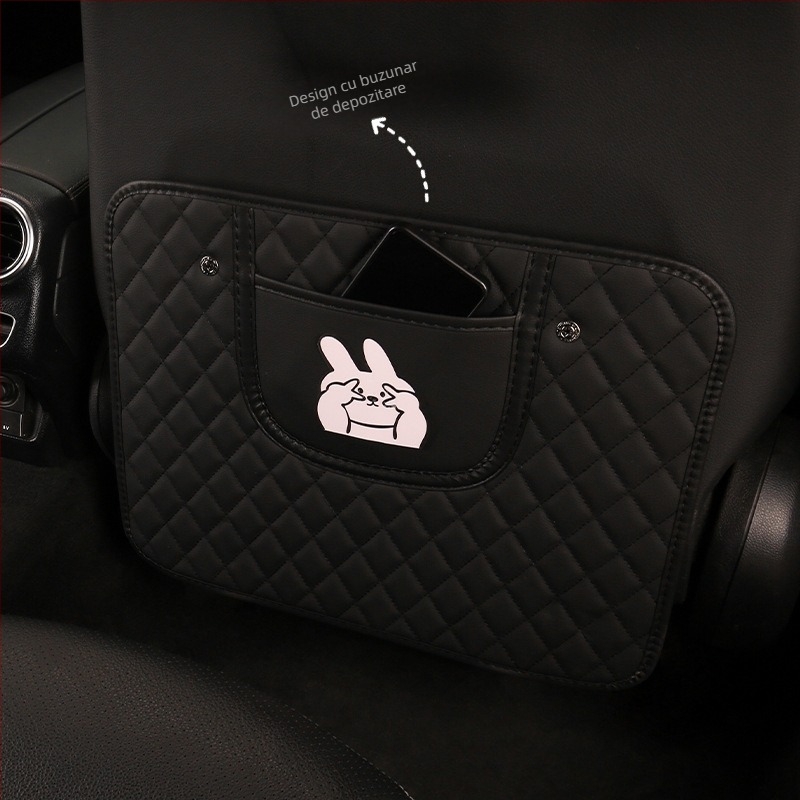 Pernă pentru spătarul scaunului auto, anti-kick, cu design desen animat iepuraș și câine, universal pentru toate anotimpurile, material PU, umplutură burete