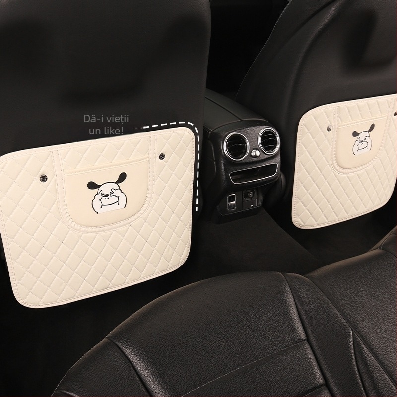 Pernă pentru spătarul scaunului auto, anti-kick, cu design desen animat iepuraș și câine, universal pentru toate anotimpurile, material PU, umplutură burete