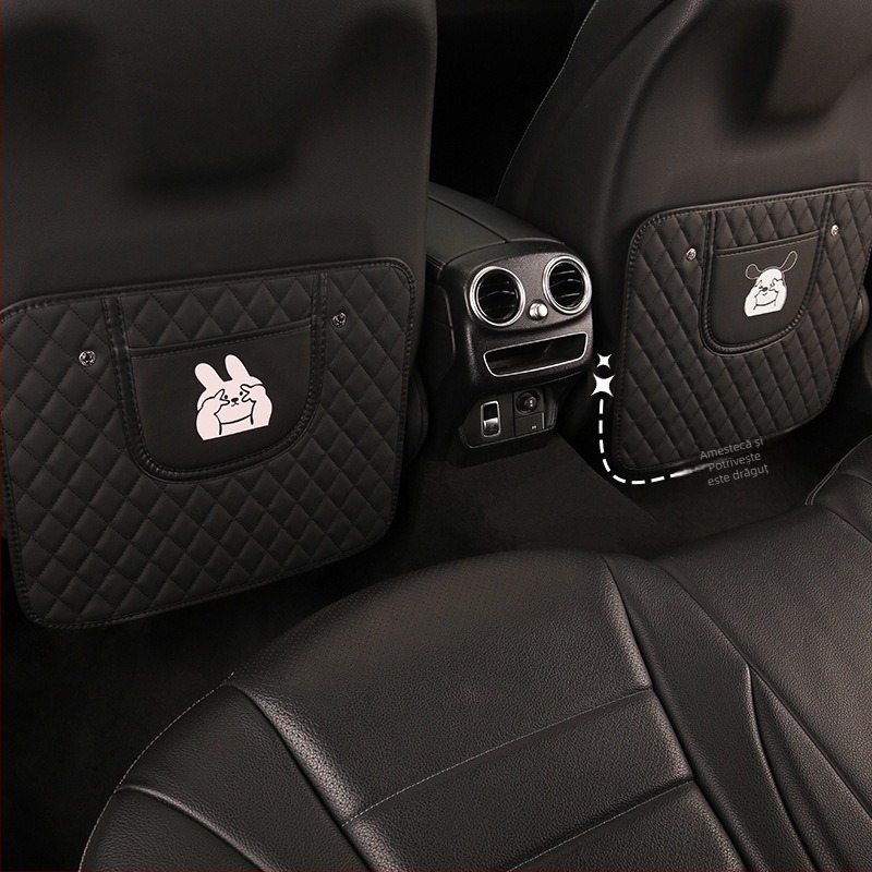 Pernă pentru spătarul scaunului auto, anti-kick, cu design desen animat iepuraș și câine, universal pentru toate anotimpurile, material PU, umplutură burete